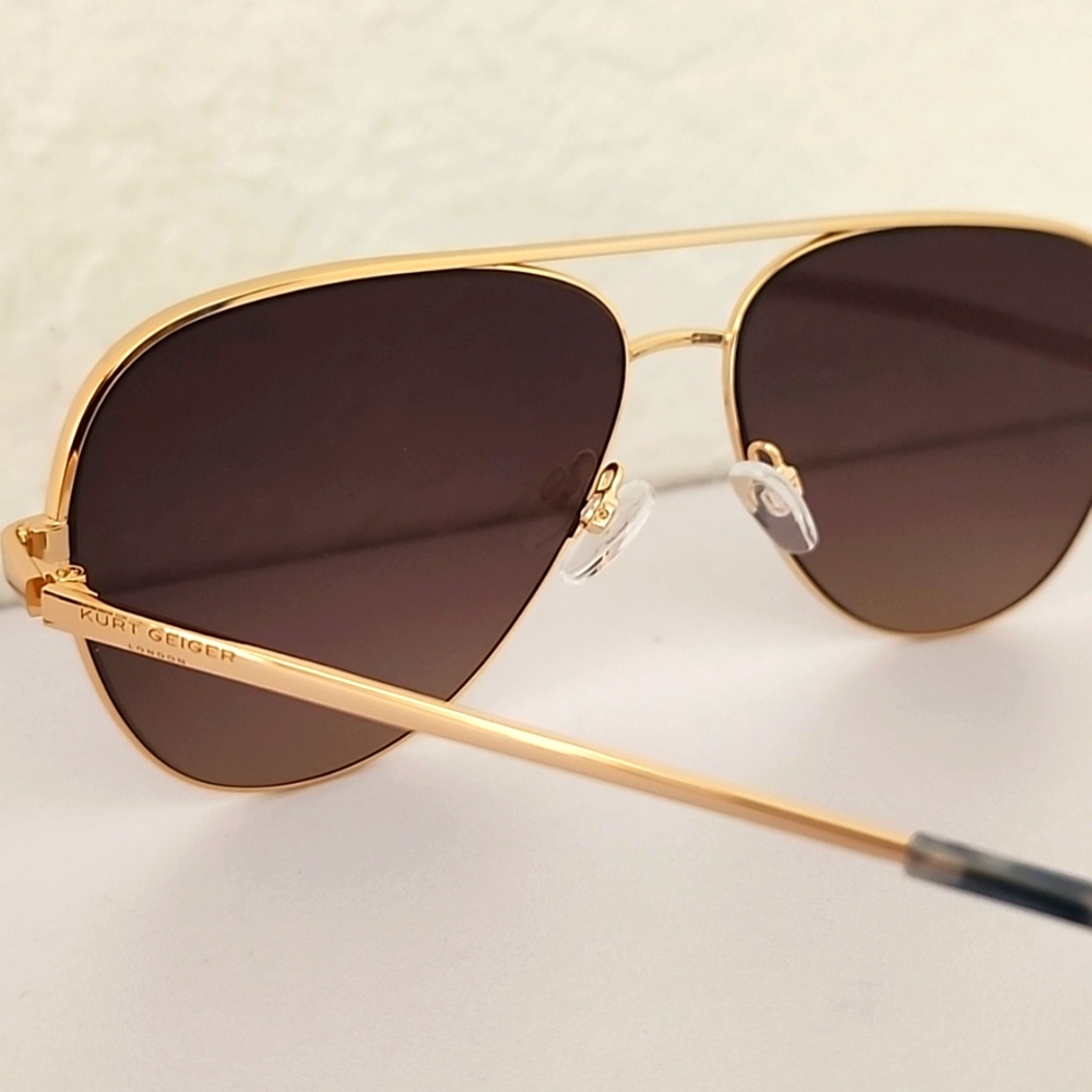 Kurt Geiger Women's New London 64mm Gold Blue Havana/Brown Aviator Sunglasses. - Picture 7 of 10